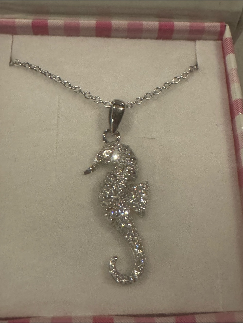 Sterling Silver Seahorse Pendant Necklace - Sparkling White